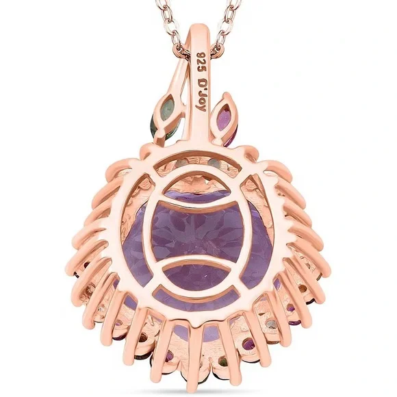 Amethyst & Tourmaline 14.85 ctw Necklace In Rose Gold Over Sterling Silver